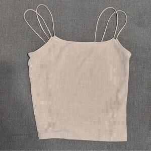 American Eagle Beige Ribbed Women's Crop Top Basics Capsule